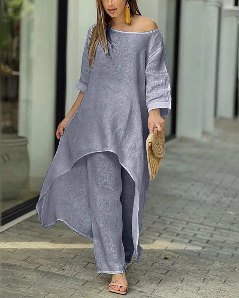 Conjunto Feminino Linho Blusa Longa e Calça Solta Geovana - Image 7