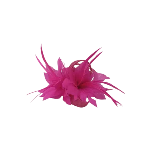 Alfinete Floral com Penas – Rosa Vibrante