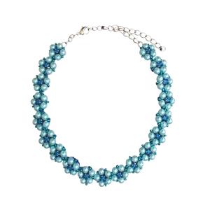 Choker artesanal Iluztro em pérolas azuis e cristais – gargantilha ajustável exclusiva