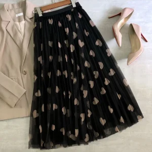 Saia Midi de Tule Plissada Coração