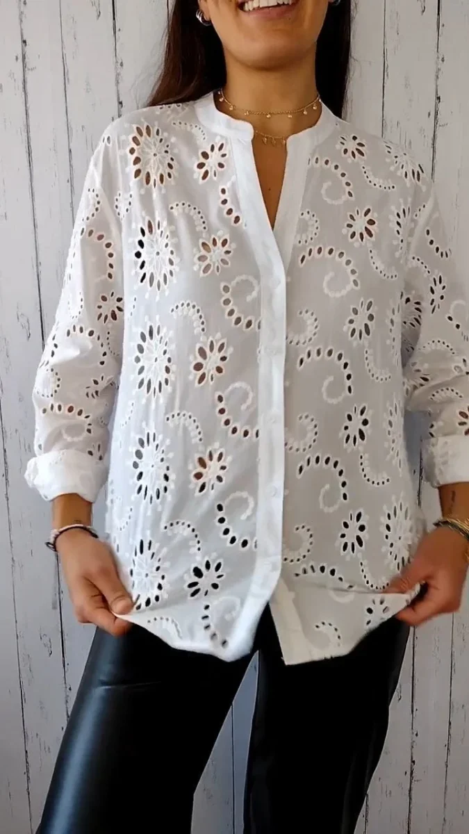Camisa vazada de algodão e linho - Image 4