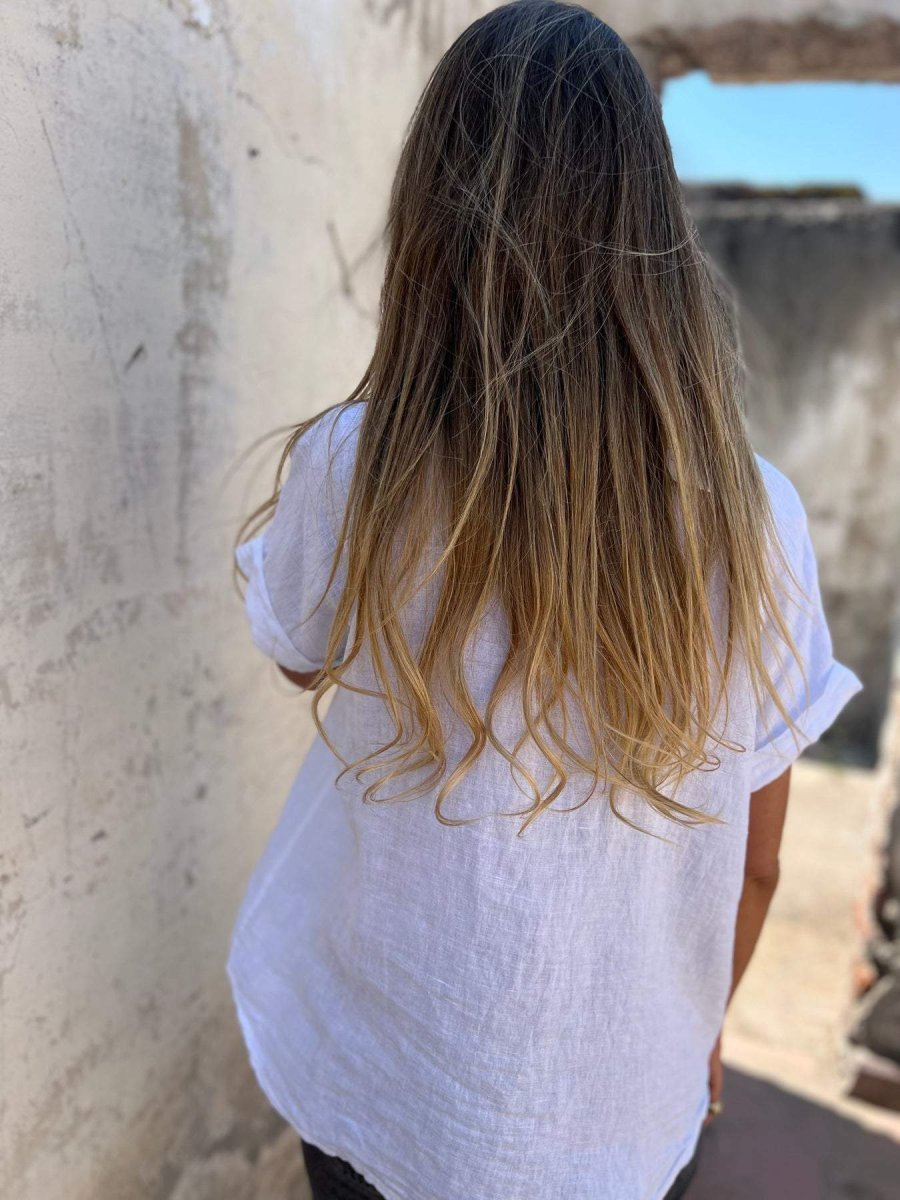 Camisa casual de algodão e linho com lapela - Image 3