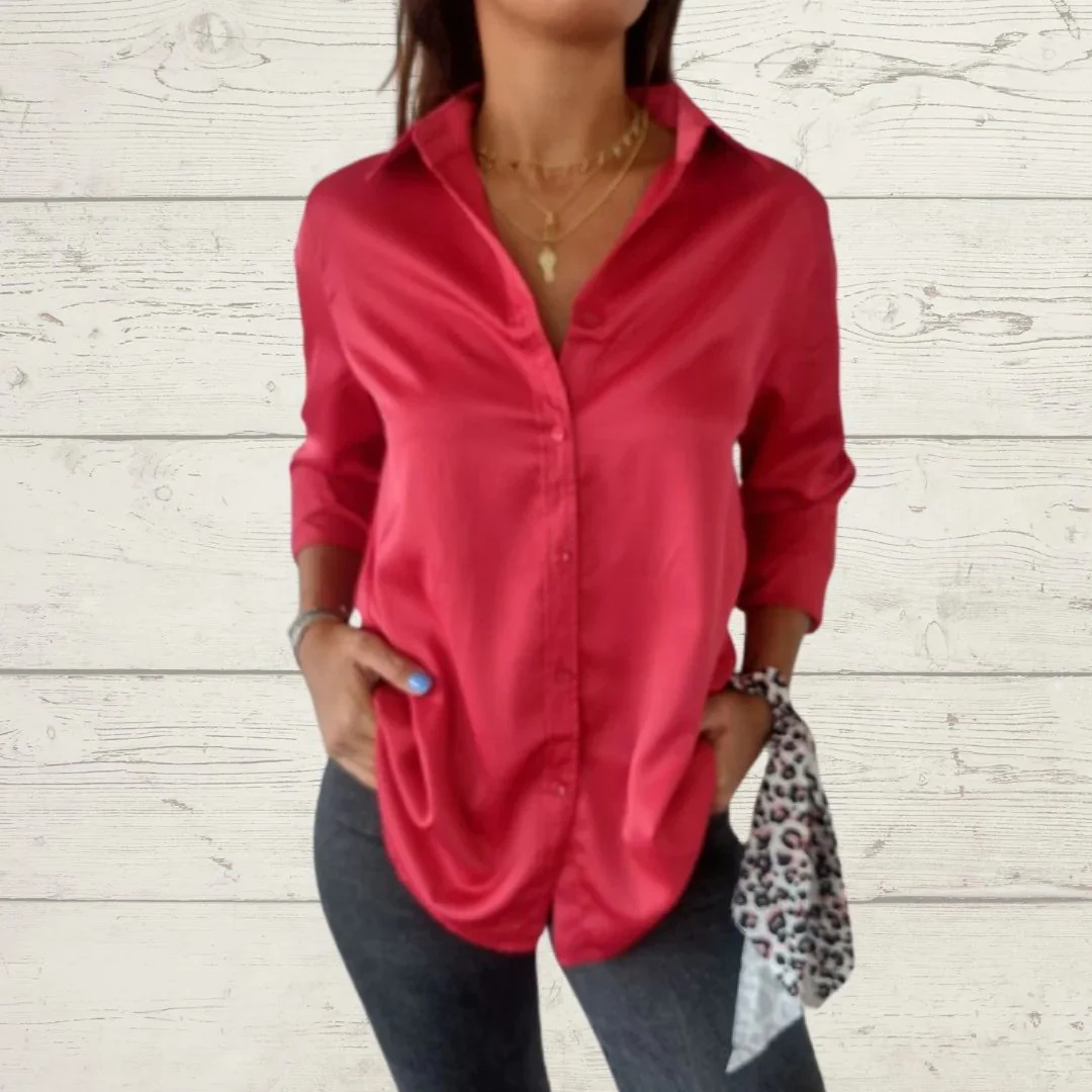 Camisa de Cetim com Lapela e Mangas Longas - Image 5